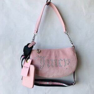 Juicy Couture All That Glitters Shoulder Bag Embroidered Logo Pink w Wallet